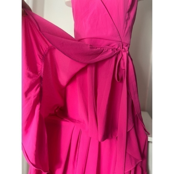 Do + Be Curve Hot Neon Pink High Low Ruffle Hem Faux Wrap Long Dress Size 1X - Picture 4 of 9